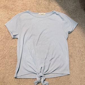 Light Blue Ribbed Tie Up Shirt